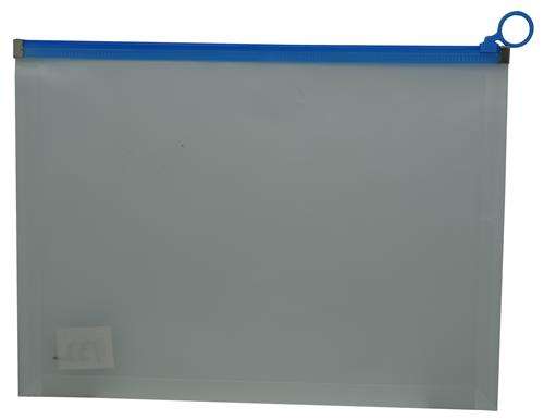 Brainware A4 Clear Carry Folder With Blue Easy Slide Zip