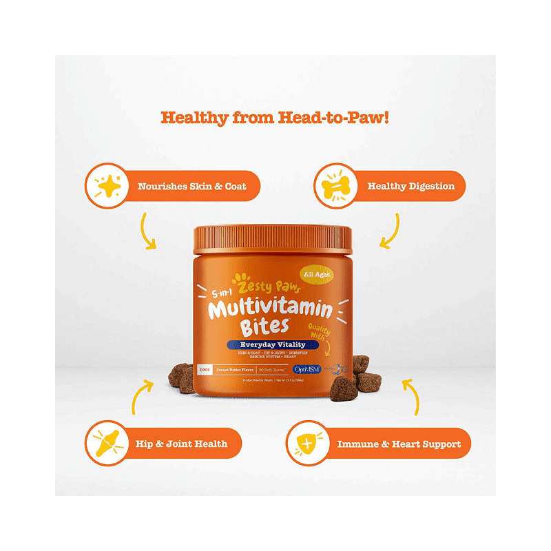 Zesty Paws Multivitamin for Dogs - 5-in-1 Multivitamin Bites for Dogs with OptiMSM & Kaneka