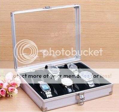 *LOCAL STOCK* Aluminium 10 Slots Watch Storage Case Bracelet Organiser Display Box Holders Glass Top