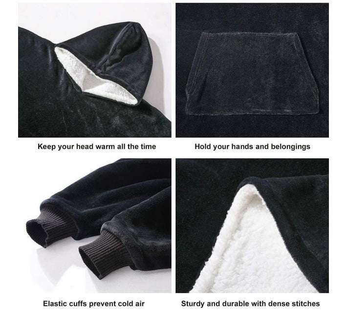 Huggle blanket Hoodie, Ultra Plush Blanket - One Size fit all - Black