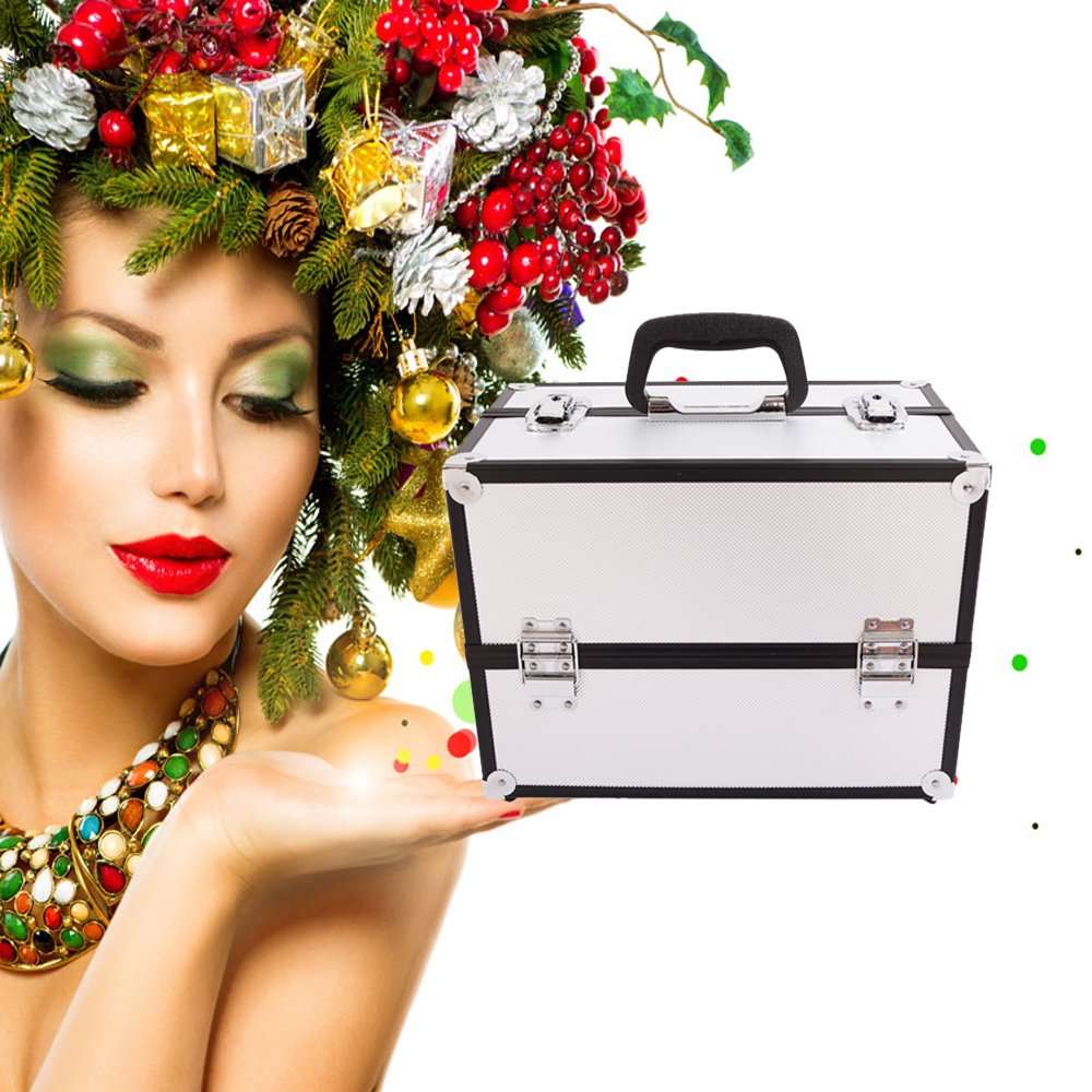 Pro Aluminum Makeup Train Case Jewelry Box Travel Cosmetic Organizer Case