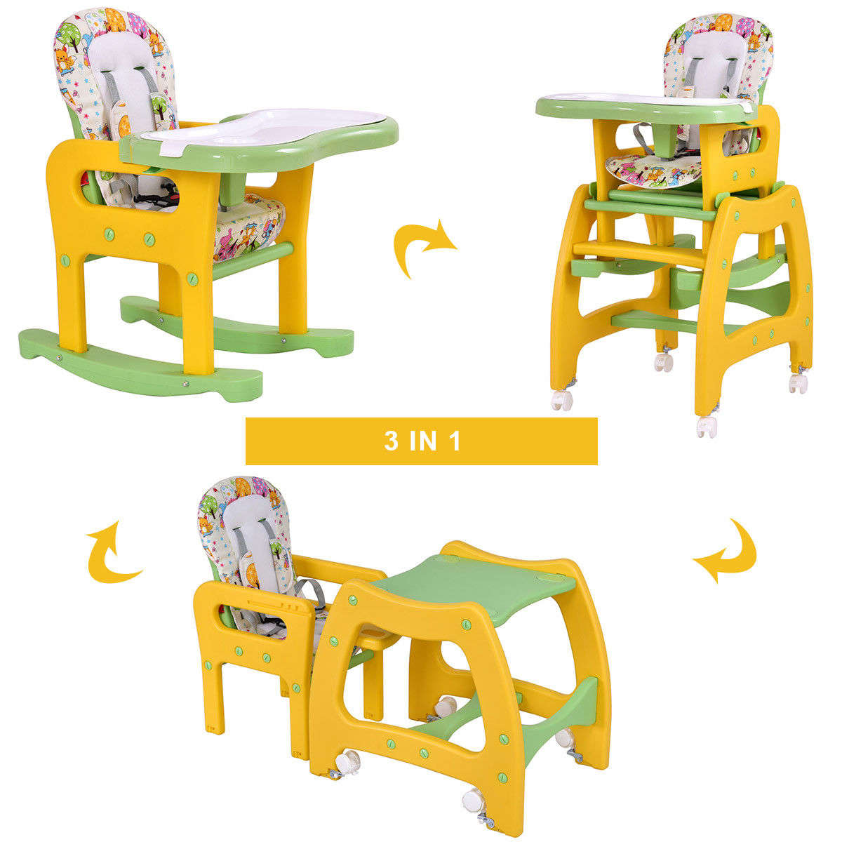3 in 1 Baby High Chair Convertible Play Table Seat Booster Toddler Feeding Tray