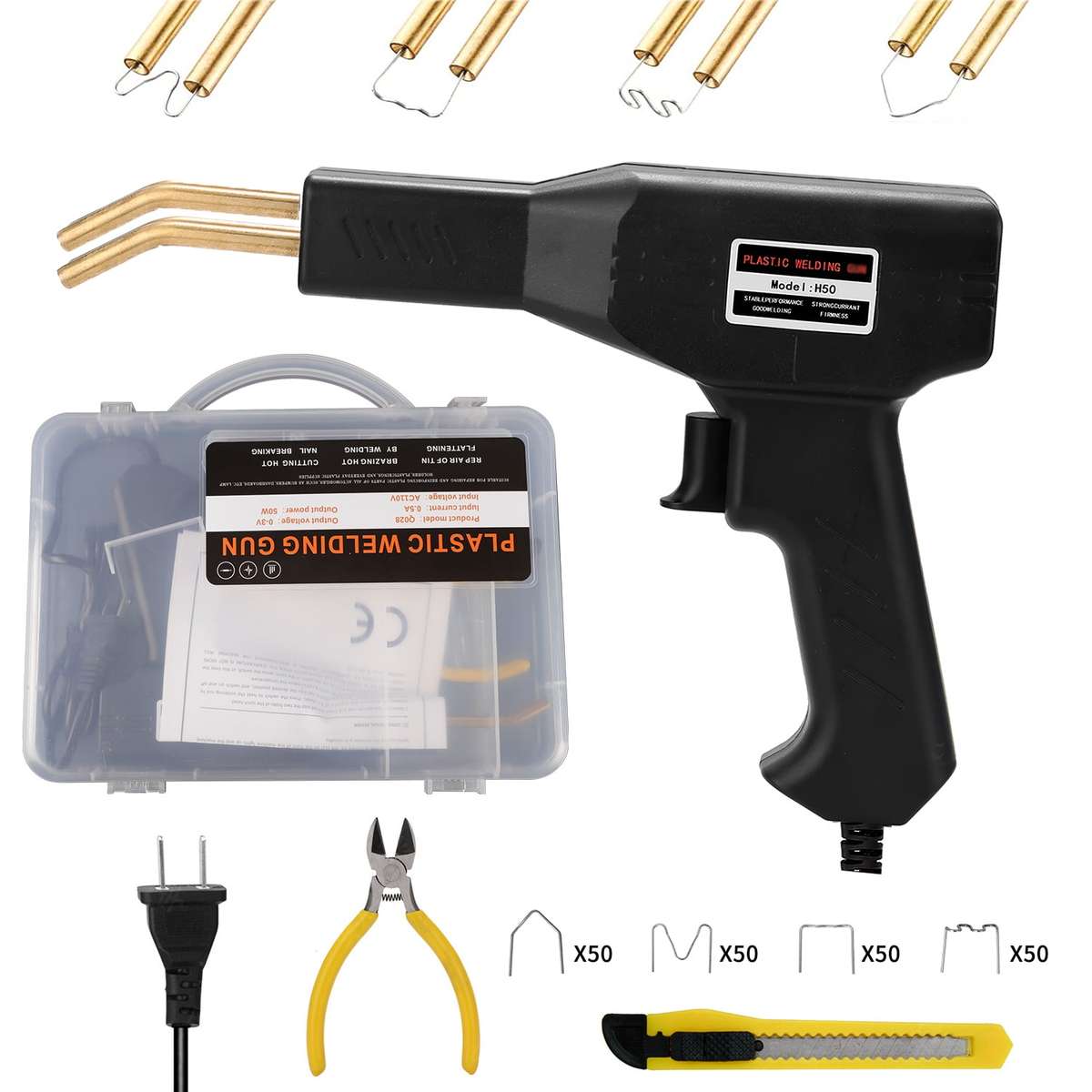 Plastic Welding Gun H50 Bumper Repair Kit Bodywork Fender Includes 200 Staples, Cutter, Knife & Case