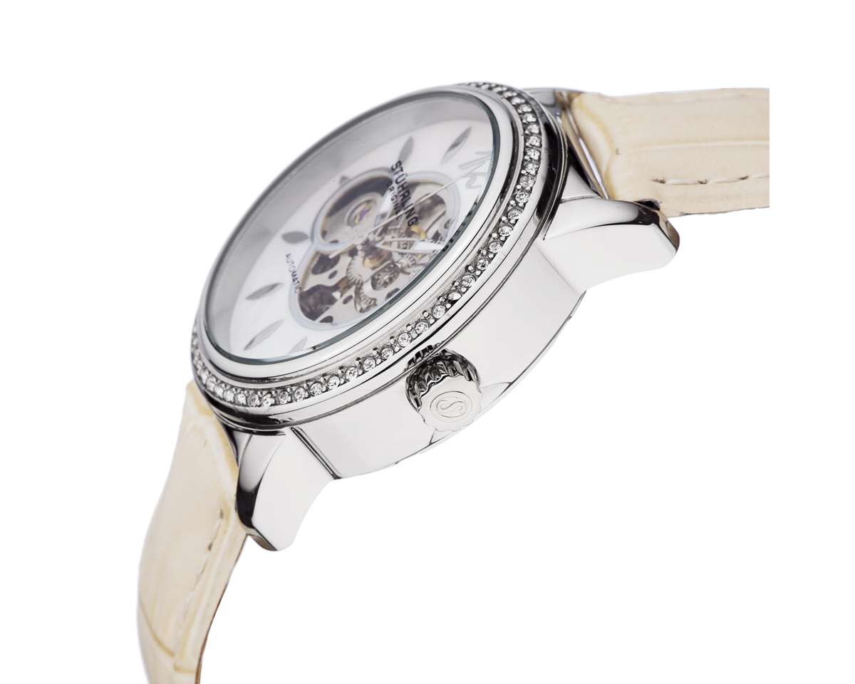 STUHRLING ORIGINAL® Women's Automatic Delphi Persian Beige Leather Watch BRAND NEW + BOX + PAPERWORK