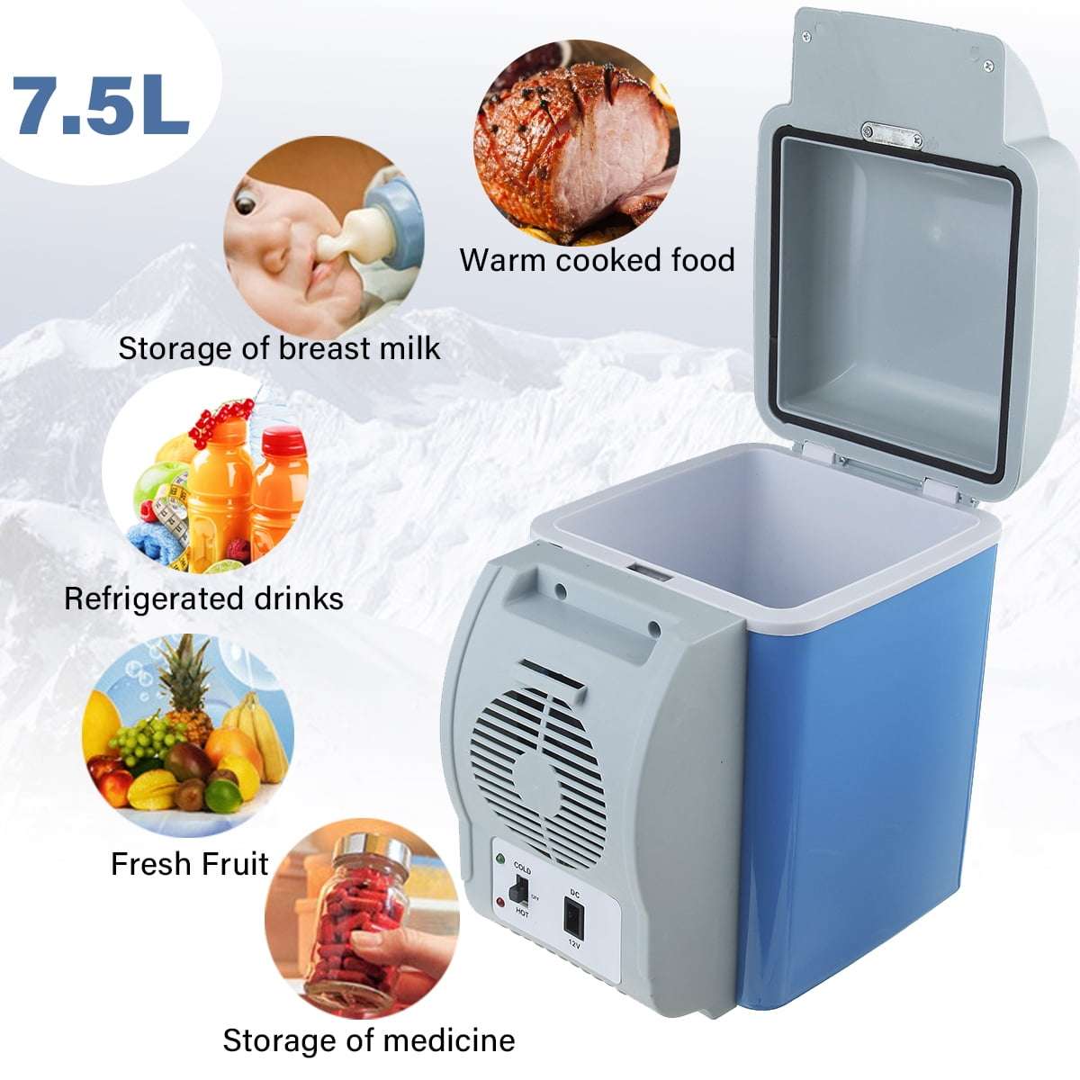 7.5L 12V Portable Car Cooler/Warmer Electric Fridge Travel Refrigerator