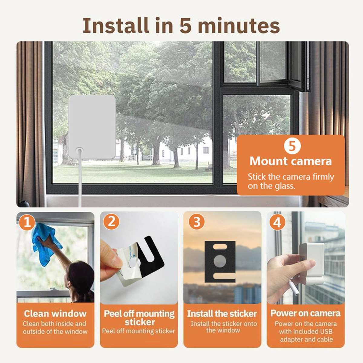 MINI wi-fi camera 3mp 2k Window Camera, Giracam 3mp 2k Window Camera,With Night Vision, for Home Sec