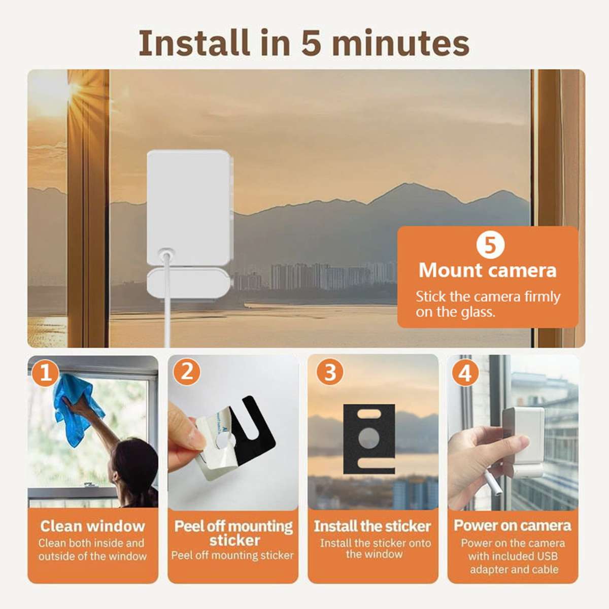MINI wi-fi camera 3mp 2k Window Camera, Giracam 3mp 2k Window Camera,With Night Vision, for Home Sec