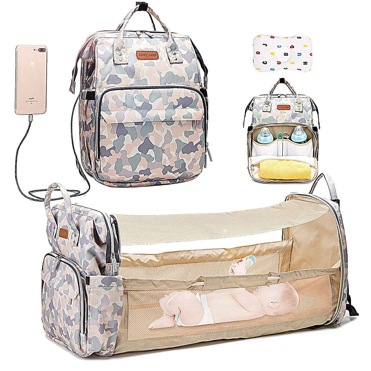 Mommy Bag  with Toddler Bed Sleeper Diaper-Bag-Backpack(Camouflage)