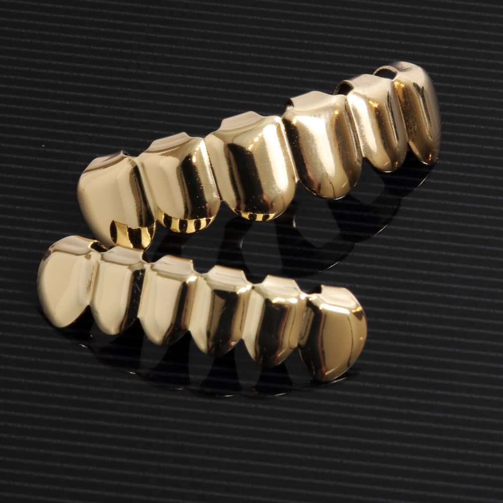 Teeth Grillz Hip Hop Classic Gold Plated Upper & Lower Grillz