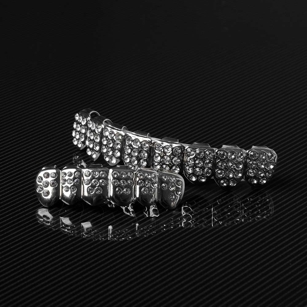 Teeth Grillz Silver plated with Ice'd out Upper and Lower Diamonds