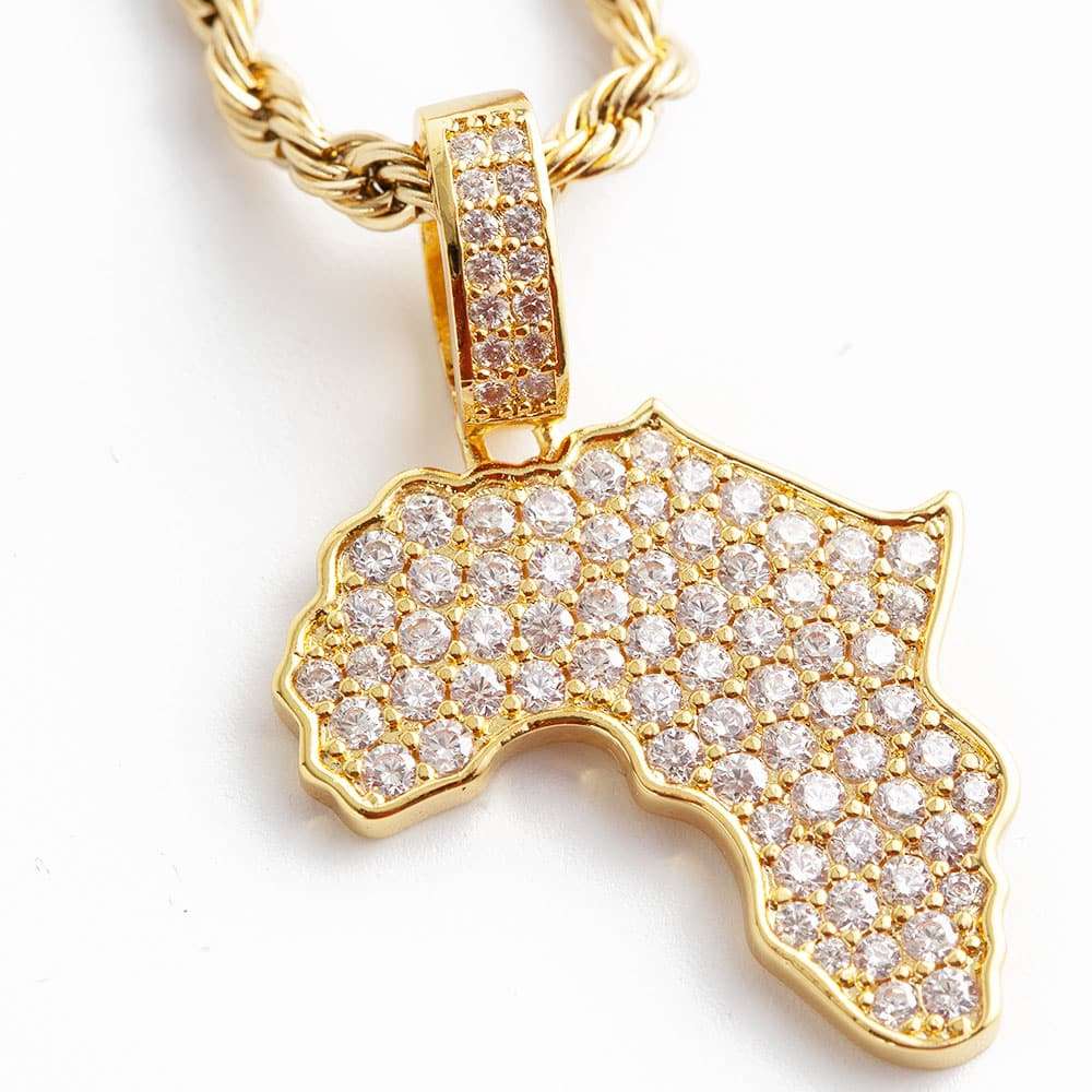 Africa Continent Golden Pendant encrusted in Zircon Stones
