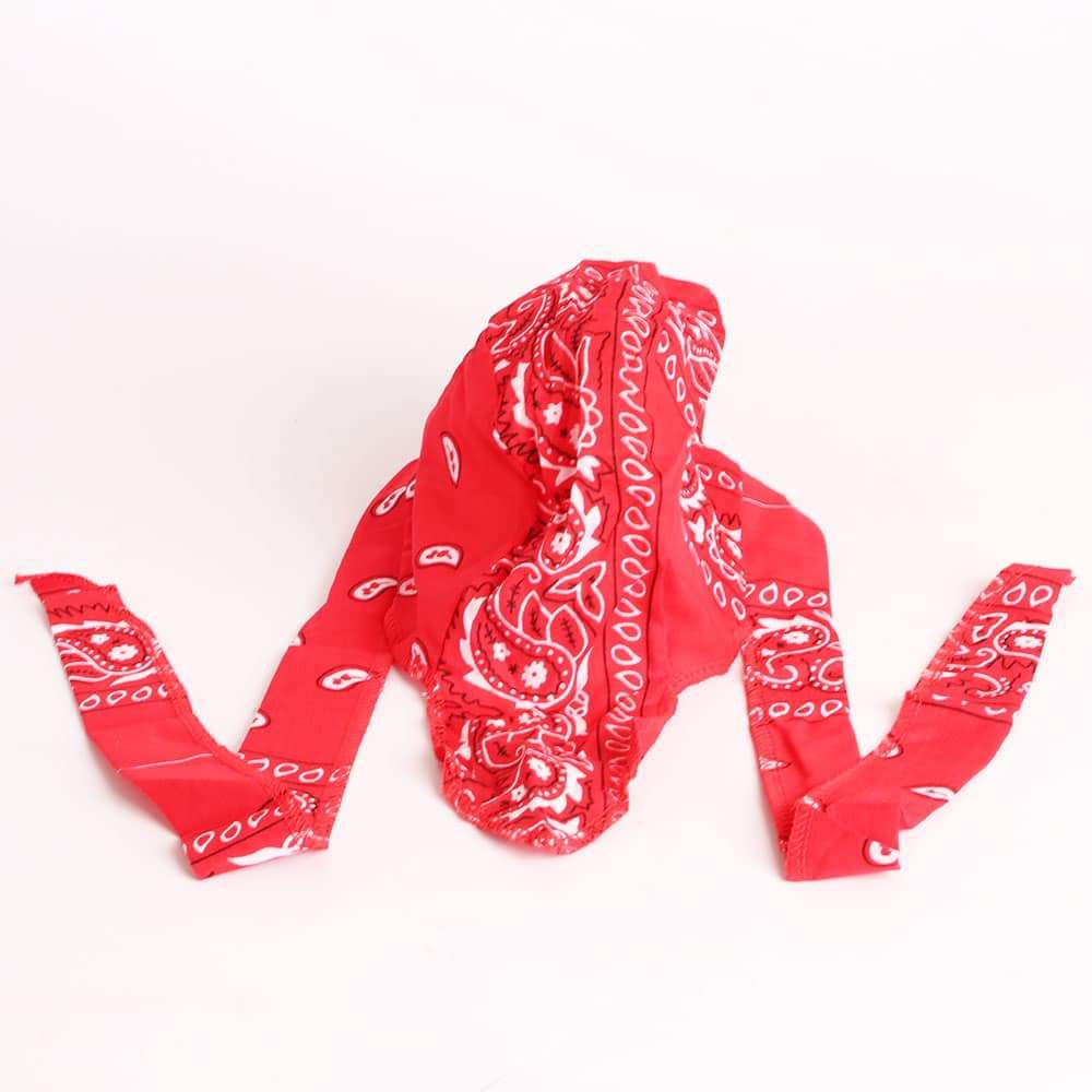 Cotton Biker Durag Headwrap in Red Paisley Pattern