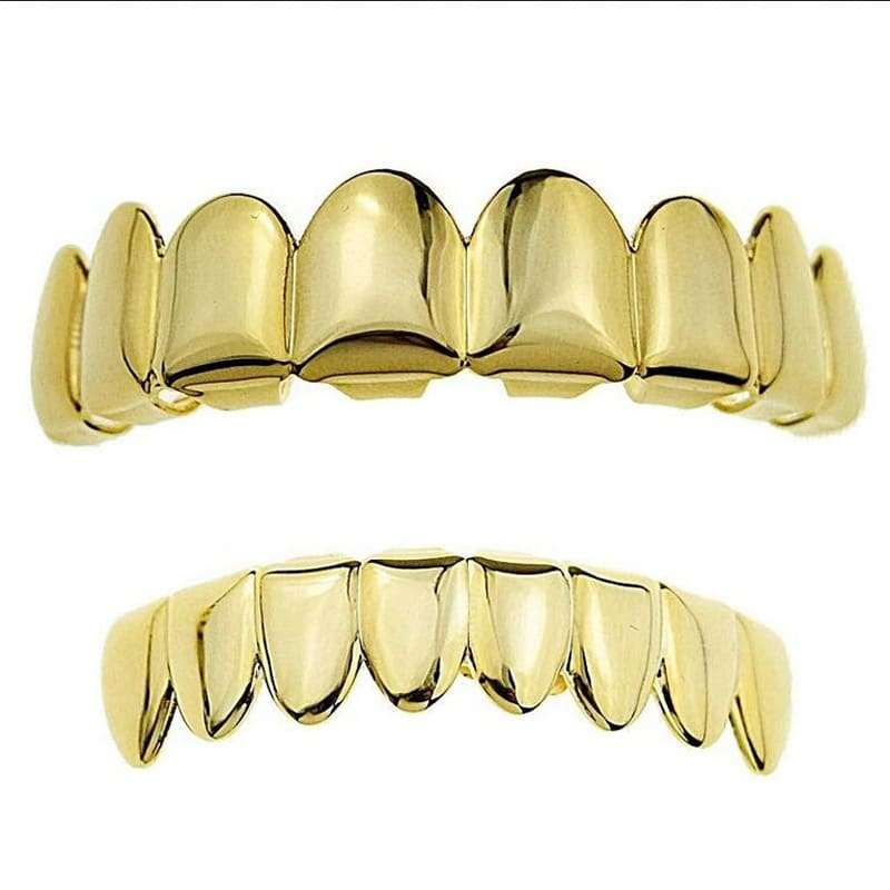 Gold Teeth Grillz with 8 Tooth Upper & Lower Set