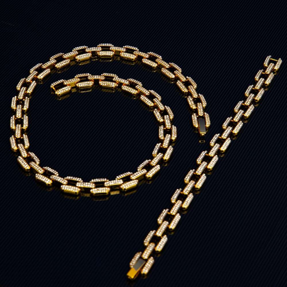 Cuban Iced CZ Diamond Necklace & Bracelet Set (gold)