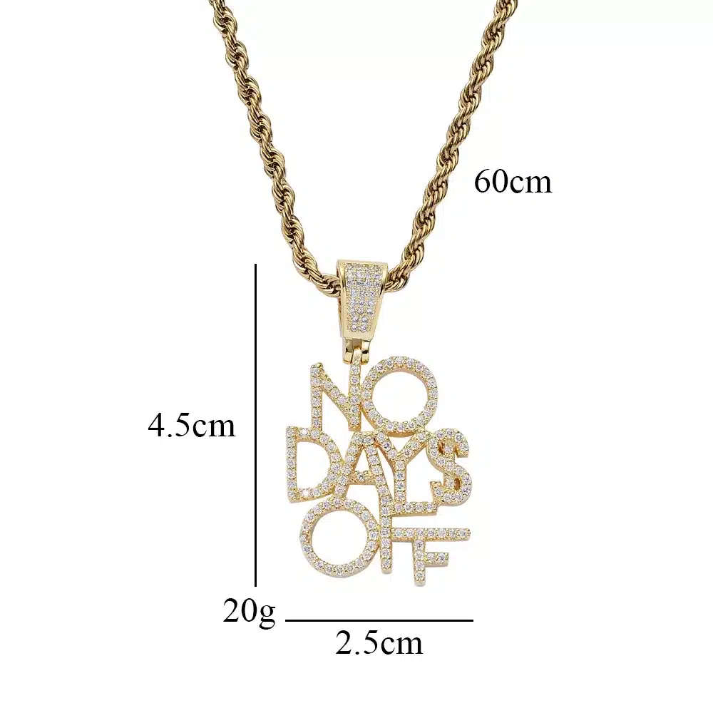 No Day$ Off Hustler Iced CZ Diamond Pendant with Chain (gold)