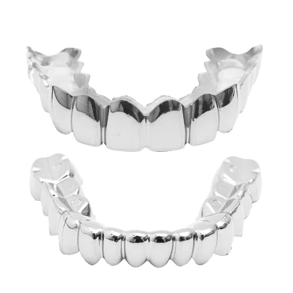 SowSmile Silicon Silver Teeth Grillz Veneers  (upper & lower set)