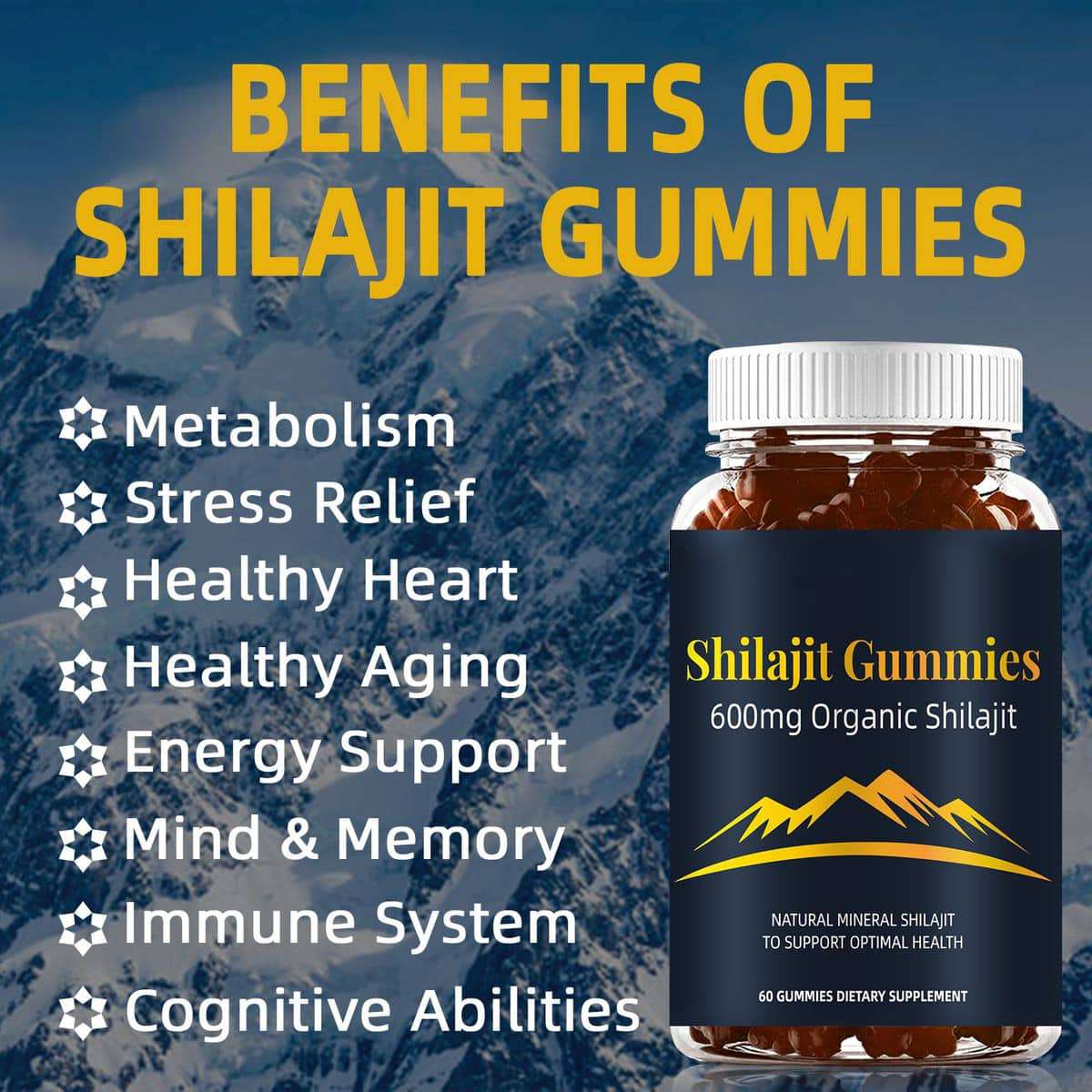 Shilajit Gummies (60 Count) - Made of Pure Organic Himalayan