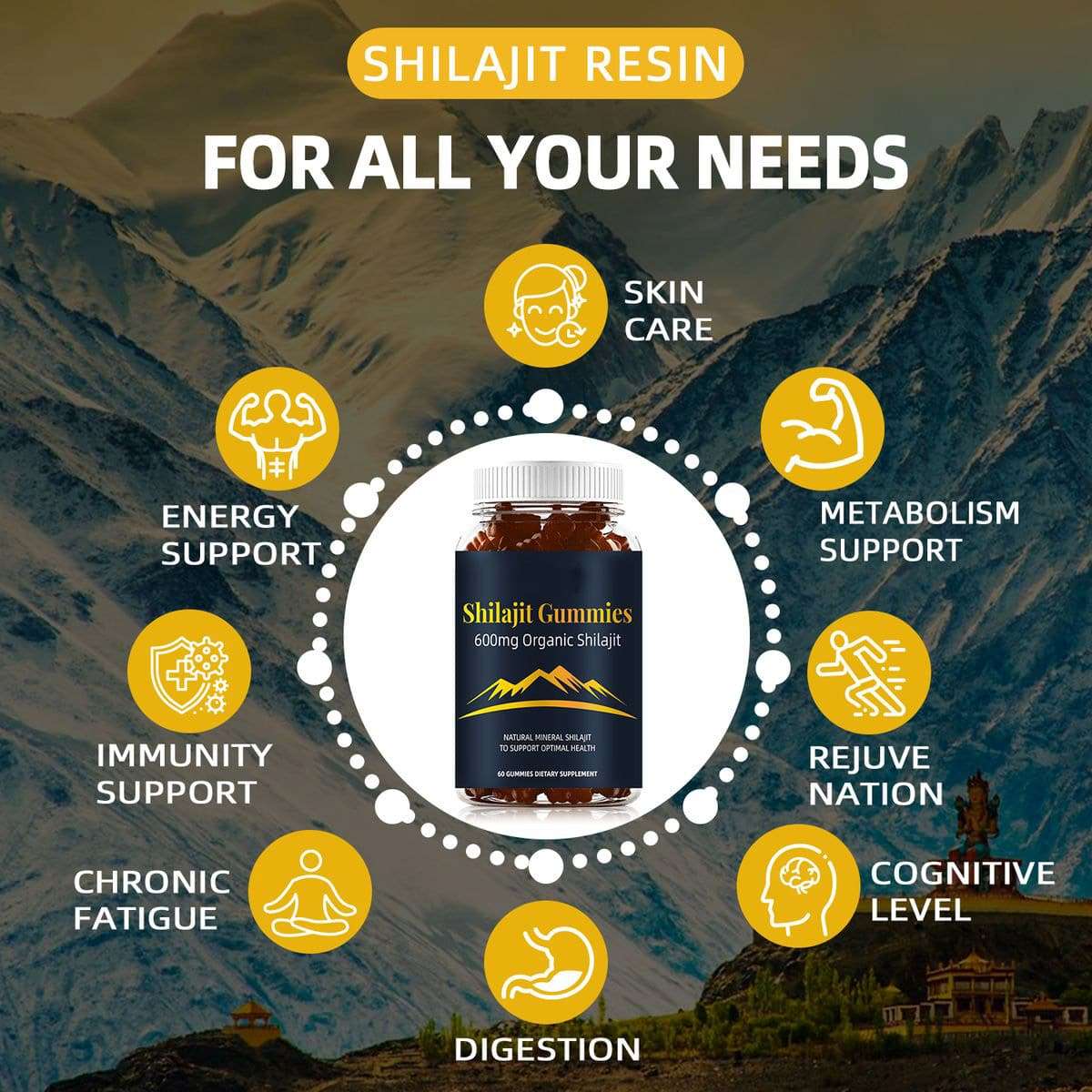 Shilajit Gummies (60 Count) - Made of Pure Organic Himalayan