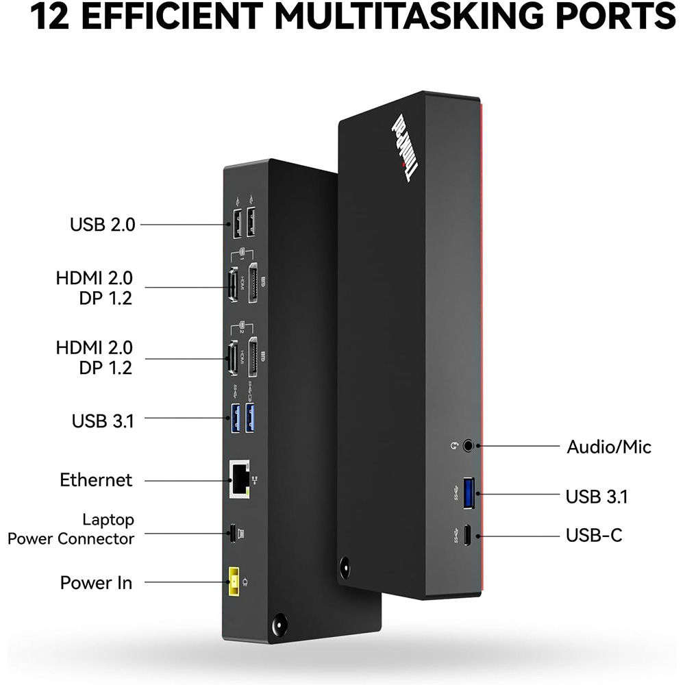 ThinkPad 40AF0135SA Hybrid USB-C with USB-A Adapter Docking Station Preowned for Lenovo Laptops D...