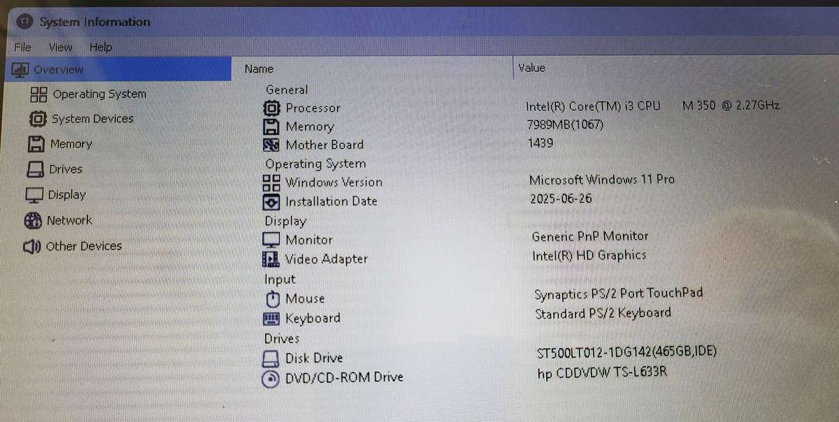 HP G52 i3 Laptop 8Gb RAM 500Gb Hdd
