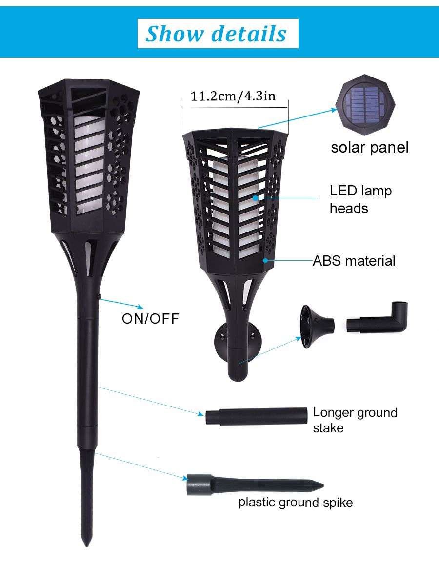 LED Solar Flame Flickering Lawn Lamp Plum Torch Light