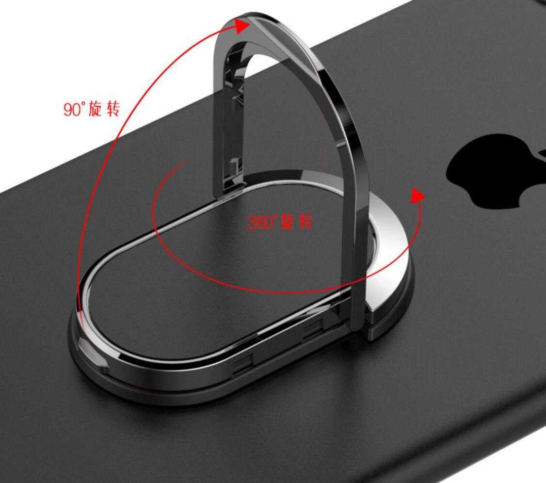 Oval 360 Degree Phone Stand Holders Metal Finger Ring Stand - BLACK