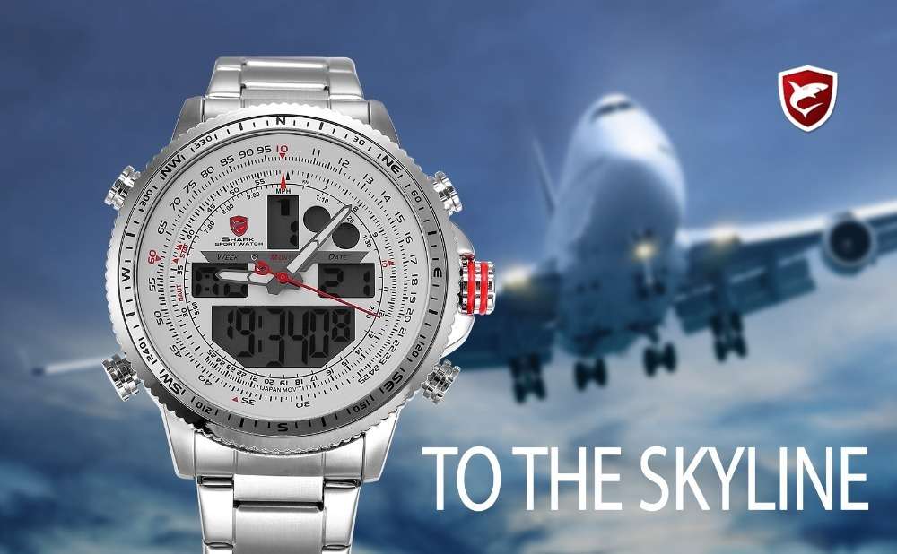 SHARK FLIGHT MASTER DUAL LED ALARM WATCH W/ BOX, PAPERS, LOADED!!