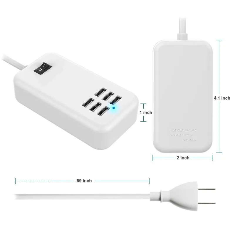 20w USB Power Adapter with 6 Ports - 1.5m line