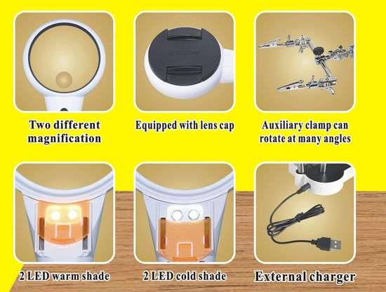 Auxiliary Clamp Magnifier With Switchable Cold Warm Light LED