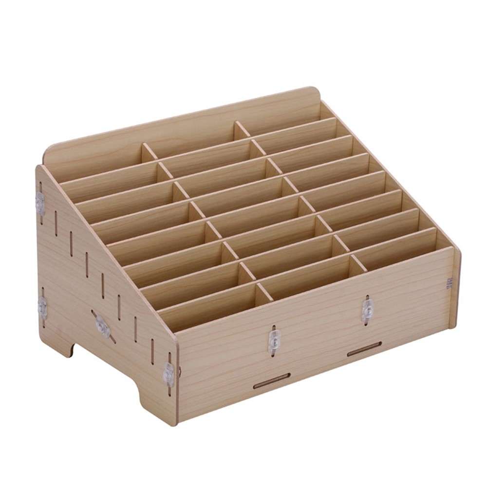 BG6039 Wooden 24-Grid Desktop Supplies Organizer Multi-functional Storage Box - Apricot