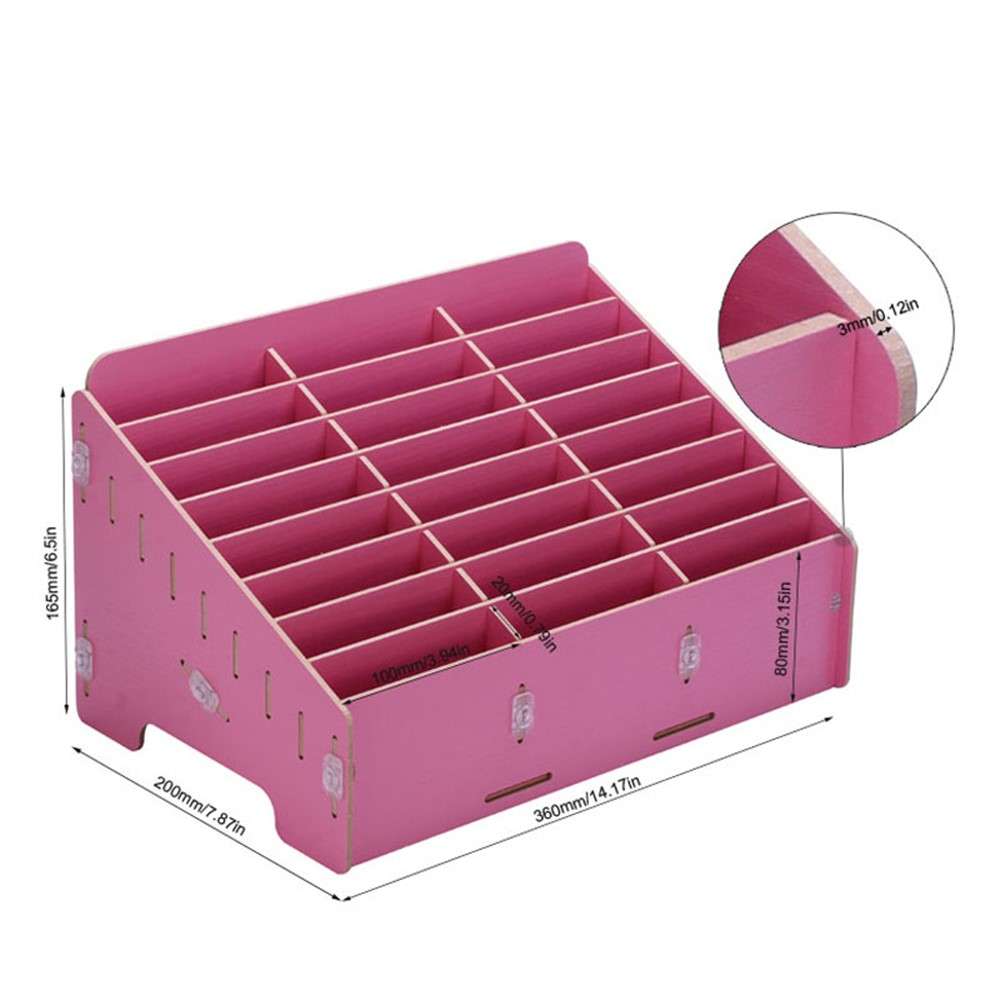 BG6039 Wooden 24-Grid Desktop Supplies Organizer Multi-functional Storage Box - Apricot