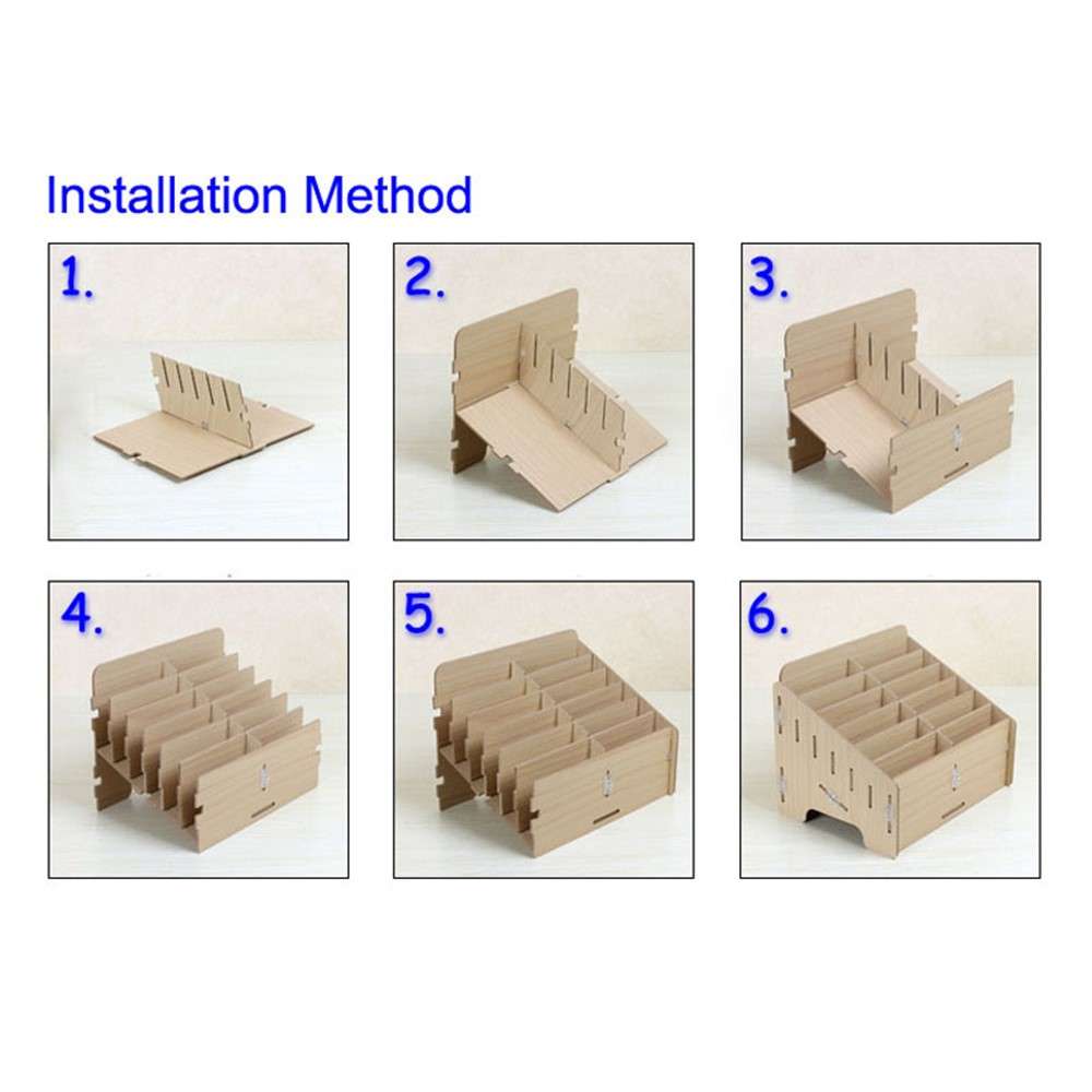 BG6039 Wooden 24-Grid Desktop Supplies Organizer Multi-functional Storage Box - Apricot
