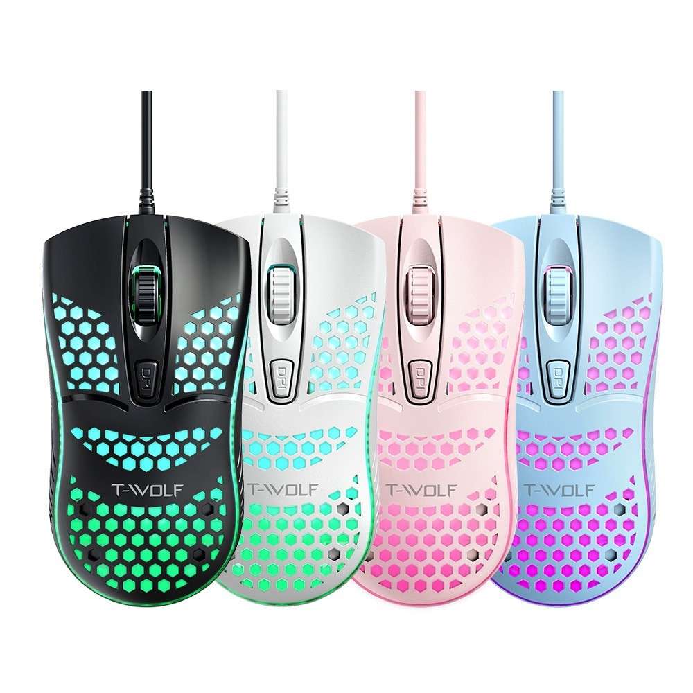 T-WOLF V15 PC Gaming Mouse RGB Backlit Wired USB Honeycomb Design 4D Buttons Mouse - Black
