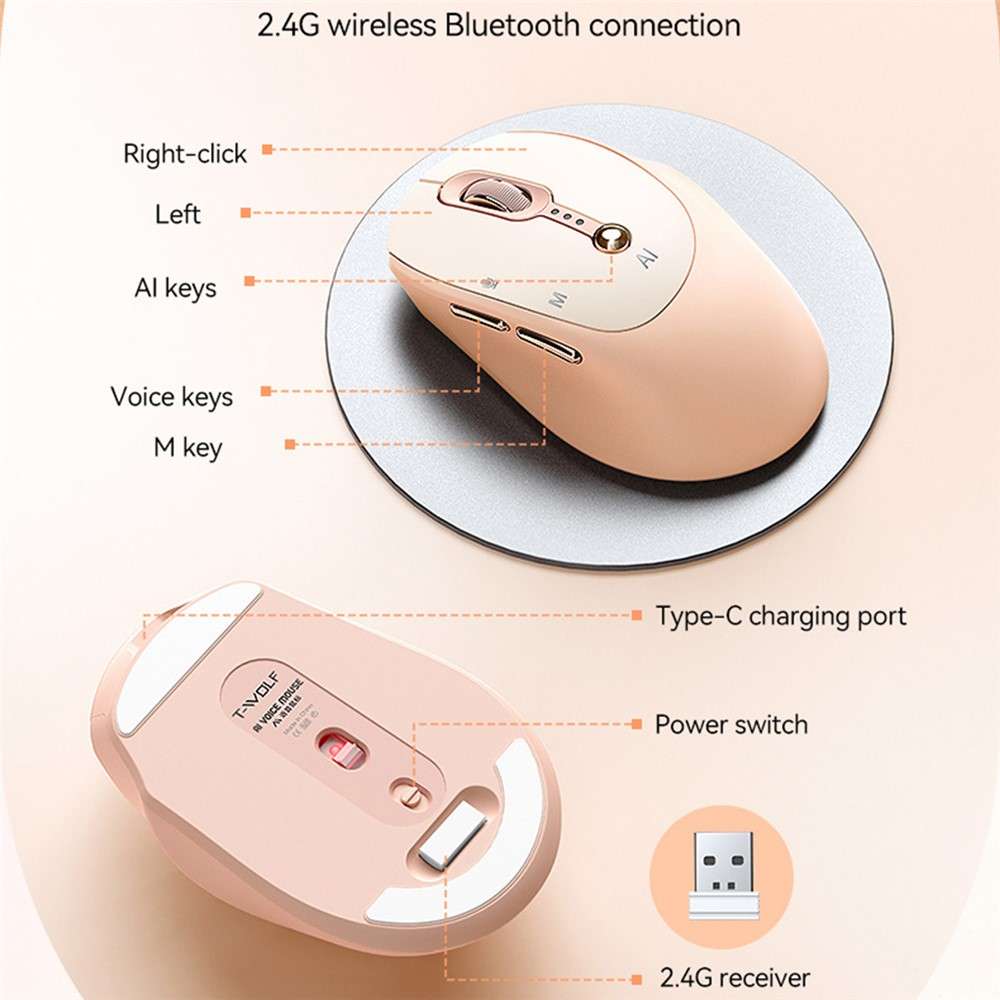 T-WOLF M7 AI Voice Smart Mouse Multi Language Translation Dual Mode Bluetooth-compatible Wireless Mo