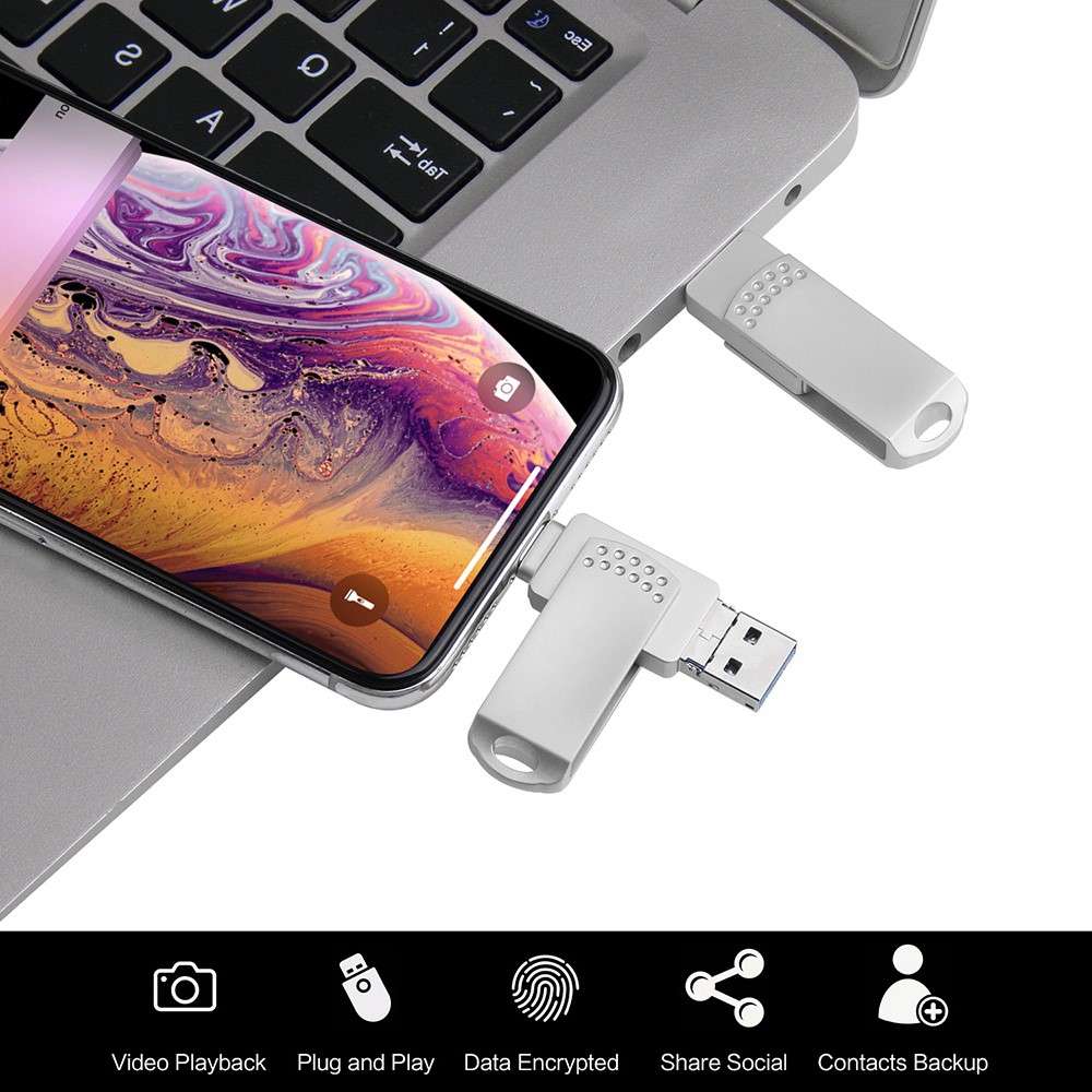 RICHWELL 16GB Plug and Play Memory Stick 3 in 1 USB 3.0 Flash Drive for iPhone Android - Silver