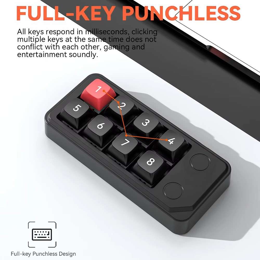 MKESPN K815B 8-Key RGB Mechanical Numeric Keyboard Hot-Swappable Compact Gaming Keypad - Red / Black