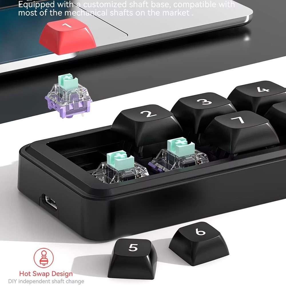 MKESPN K815B 8-Key RGB Mechanical Numeric Keyboard Hot-Swappable Compact Gaming Keypad - Red / Black