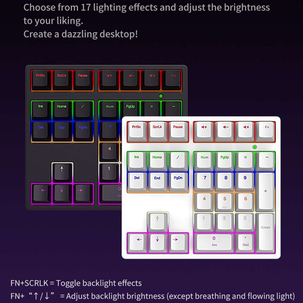 A36 RGB Backlit Mini Mechanical Keyboard with Numpad 34 Keys Type-C Wired Keyboard - Black