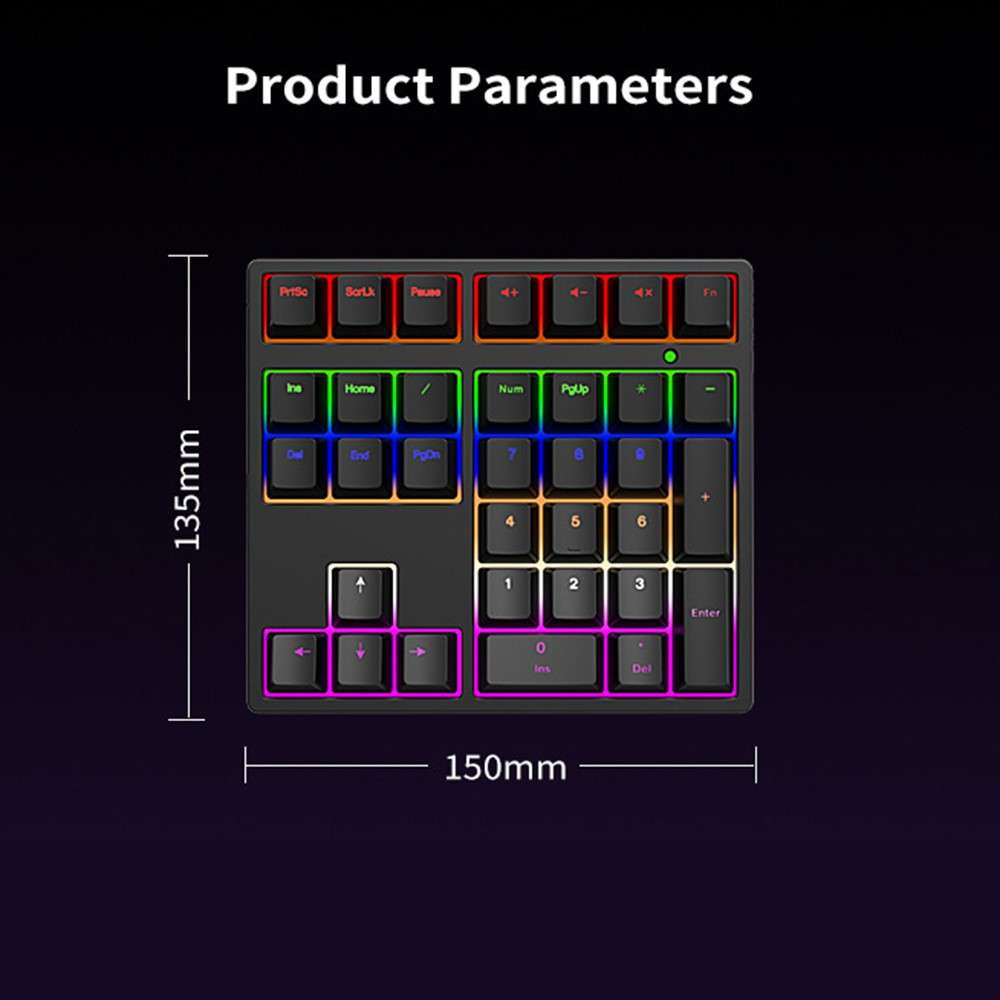 A36 RGB Backlit Mini Mechanical Keyboard with Numpad 34 Keys Type-C Wired Keyboard - White