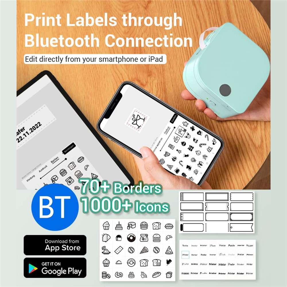 PHOMEMO P12 Mini Handheld Thermal Printer Wireless Bluetooth-compatible Label Printer - Green