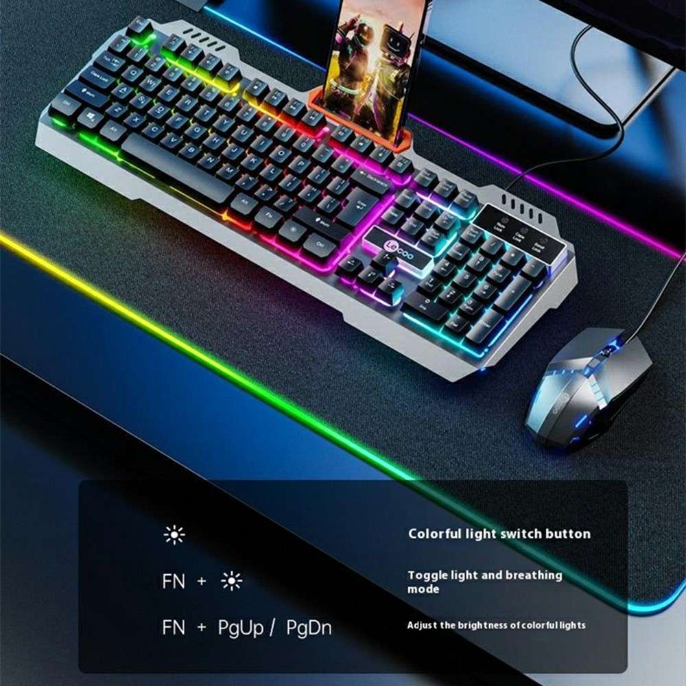 LENOVO LECOO CM107 Backlight USB Wired Gaming Mechanical Keyboard Mouse Set for Computer Laptop - Bl