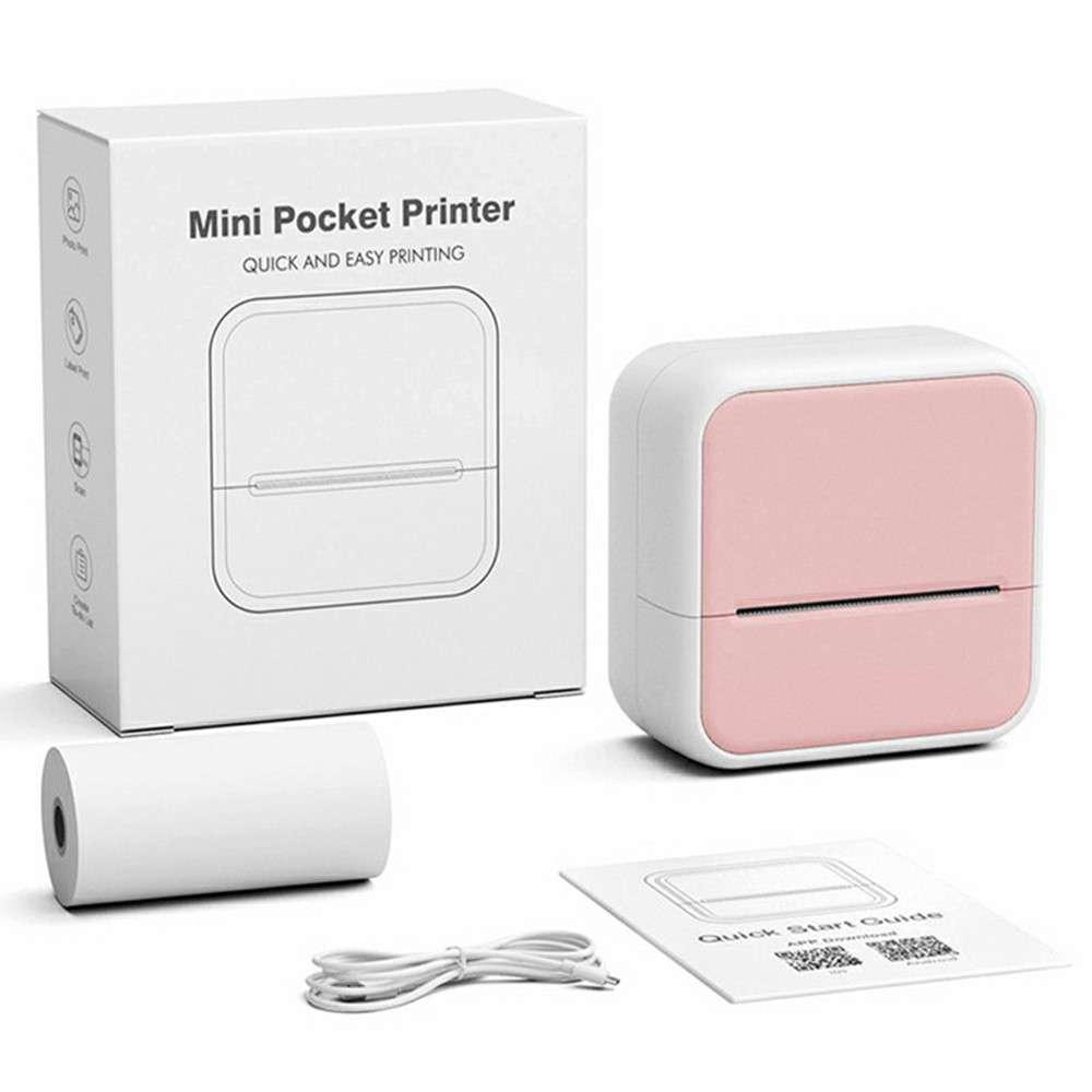 S1 Portable BT Thermal Printer Label Maker with 1 Roll Paper for Barcodes / Tags / Stickers - Pink