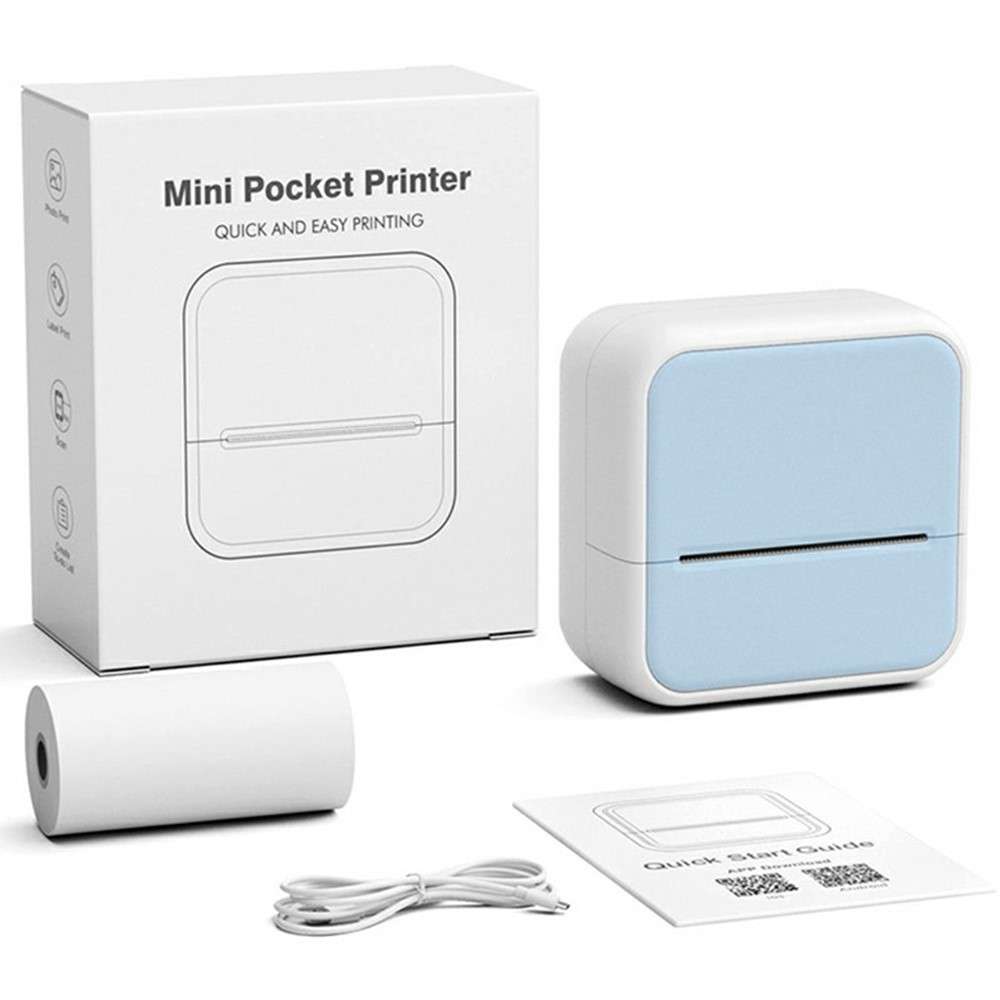 S1 Portable BT Thermal Printer Label Maker with 1 Roll Paper for Barcodes / Tags / Stickers - Blue