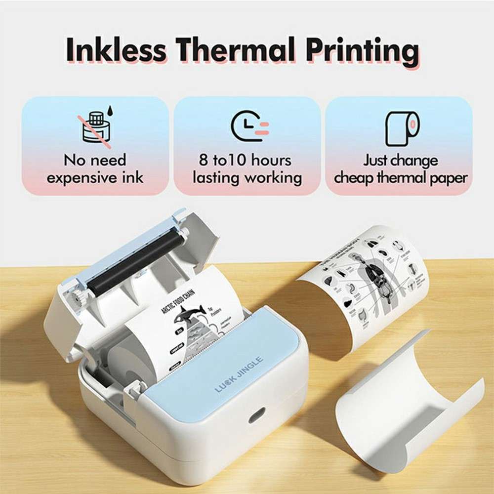 S1 Portable BT Thermal Printer Label Maker with 1 Roll Paper for Barcodes / Tags / Stickers - Blue