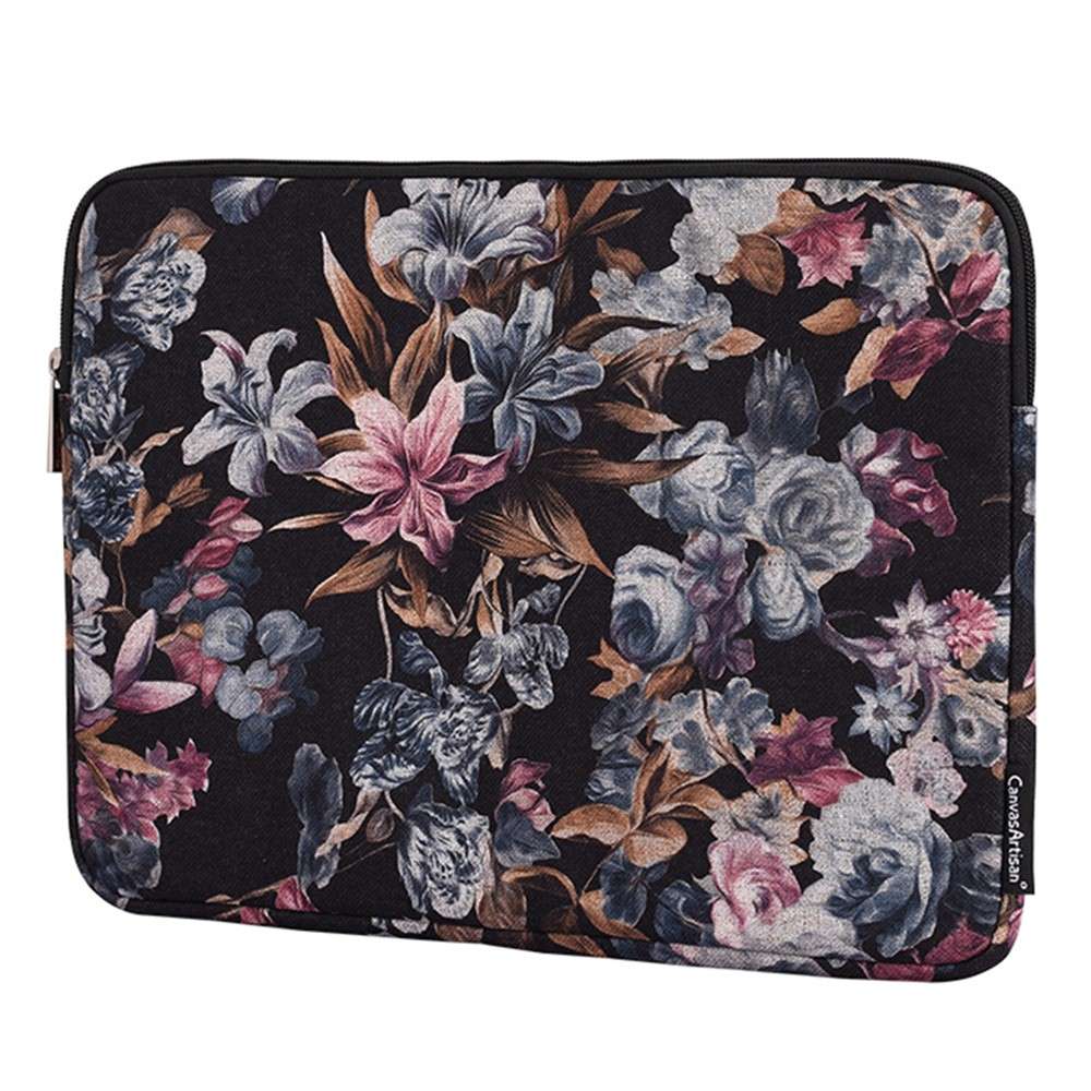 CANVASARTISAN H2-01 Fabric Watercolor Flower Pattern Laptop Sleeve Notebook Computer Protect Zipper