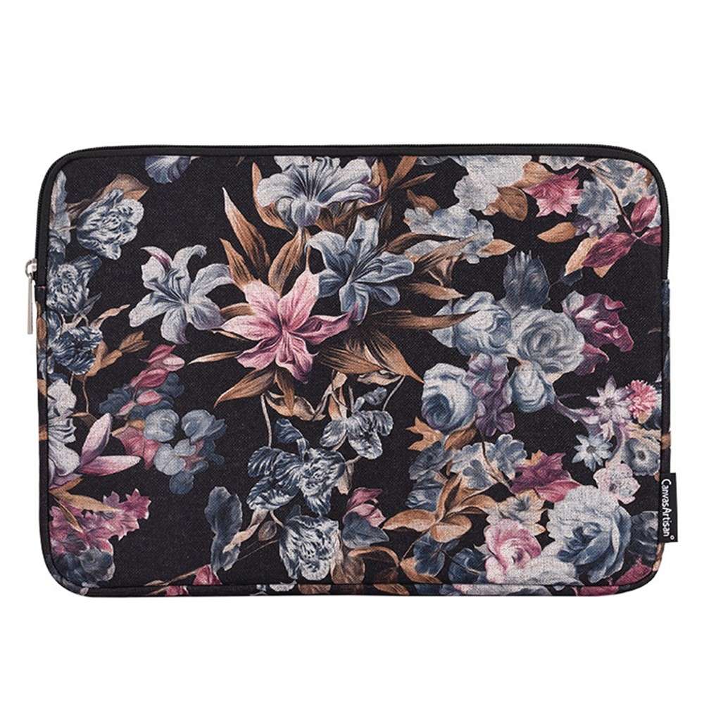 CANVASARTISAN H2-01 Fabric Watercolor Flower Pattern Laptop Sleeve Notebook Computer Protect Zipper