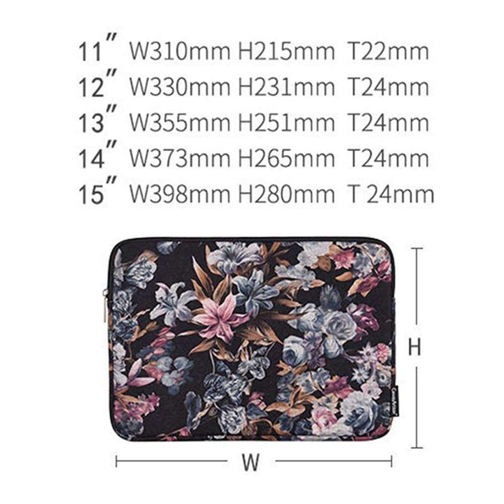 CANVASARTISAN H2-01 Fabric Watercolor Flower Pattern Laptop Sleeve Notebook Computer Protect Zipper