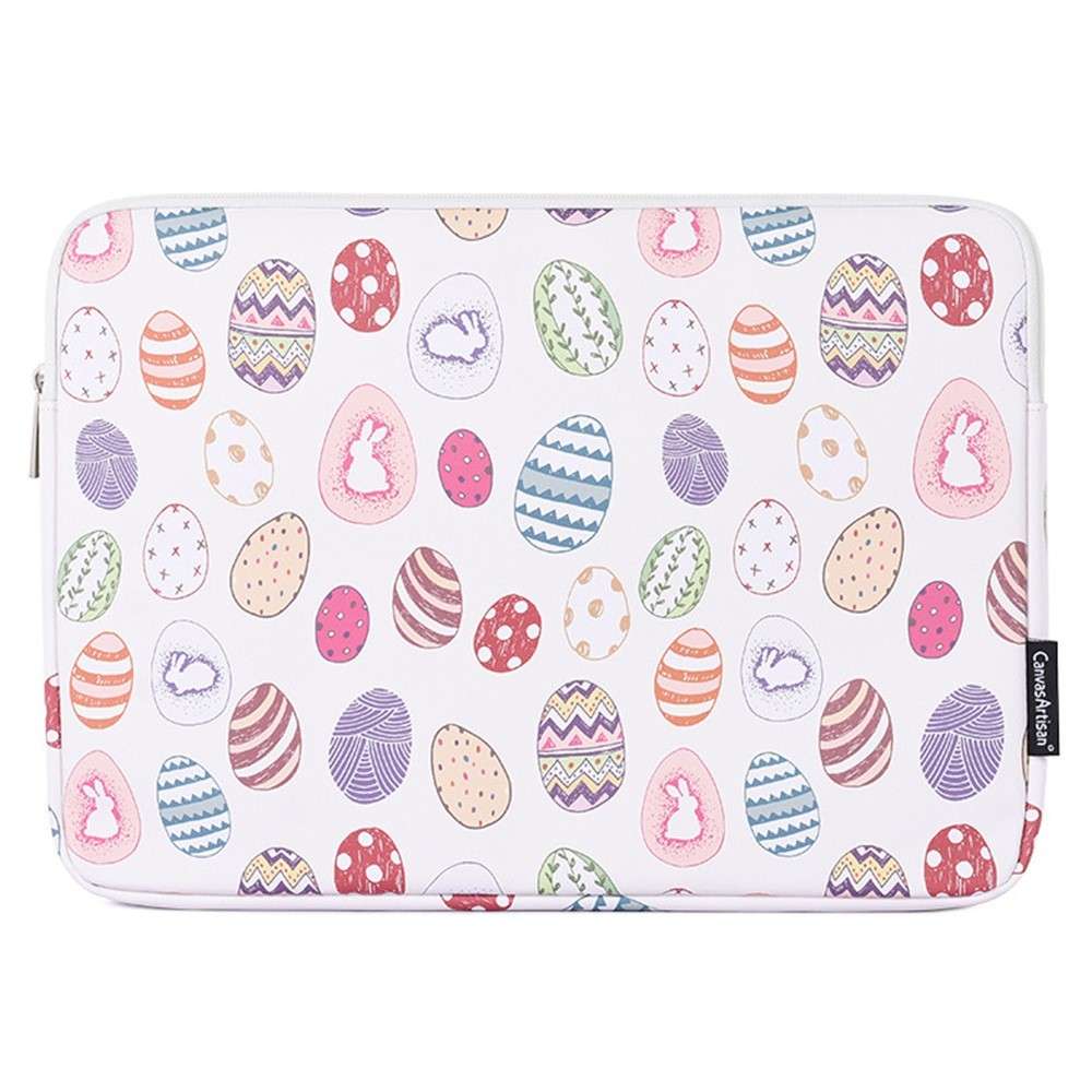 CANVASARTISAN G52-01 15-inch Laptop Sleeve PU Protective Case Easter Bunny and Eggs Pattern Carrying