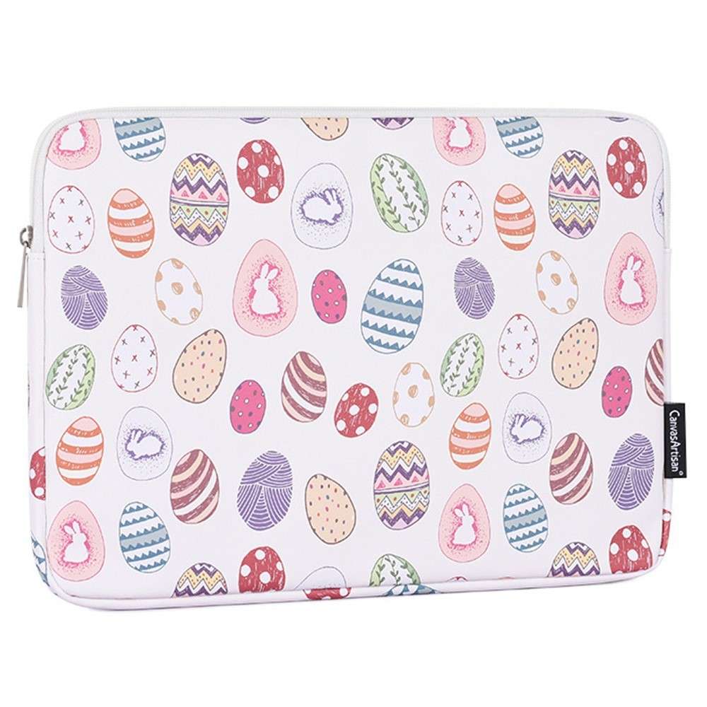 CANVASARTISAN G52-01 15-inch Laptop Sleeve PU Protective Case Easter Bunny and Eggs Pattern Carrying