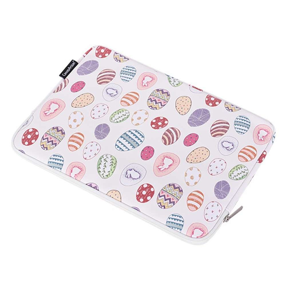CANVASARTISAN G52-01 15-inch Laptop Sleeve PU Protective Case Easter Bunny and Eggs Pattern Carrying